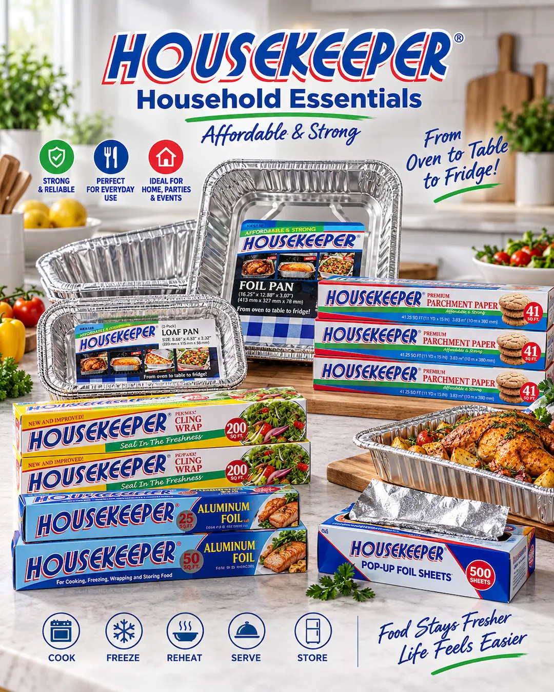 HOUSEKEEPER aluminum foil, cling wrap, parchment paper and foil pan household products